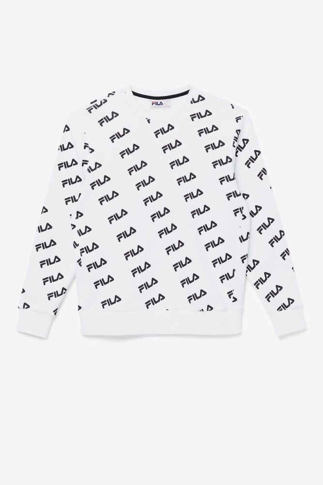 Fila Miesten Collegepaita Diagonal Logo Crew Valkoinen - PXCY-58927